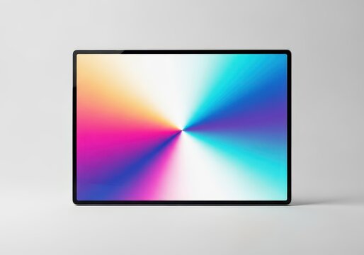 Abstract high-resolution visualization displayed on a modern, ultra-thin electronic screen emphasizing vibrant color and clarity, spectrum, panel, glass