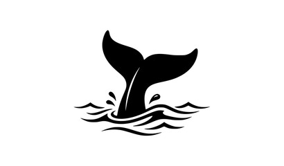 Whale tail fluke silhouette diving into ocean waves marine wildlife vector illustration © MD
