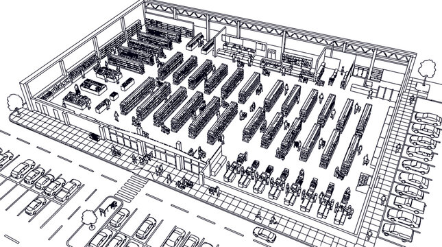 Supermarket Floor Plan Top View Line Illustration With Shopping Cart Layout