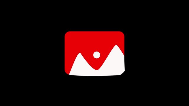 Landscape icon animation with red light. Landscape icon white digital media symbol. Landscape icon photography technology graphic on black background for apps.