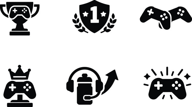 Gaming and esports victory icons for competitive tournament media