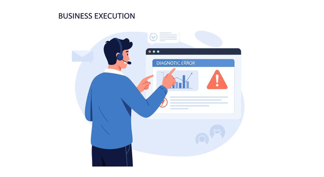 Business problem solving, tech support and execution concept