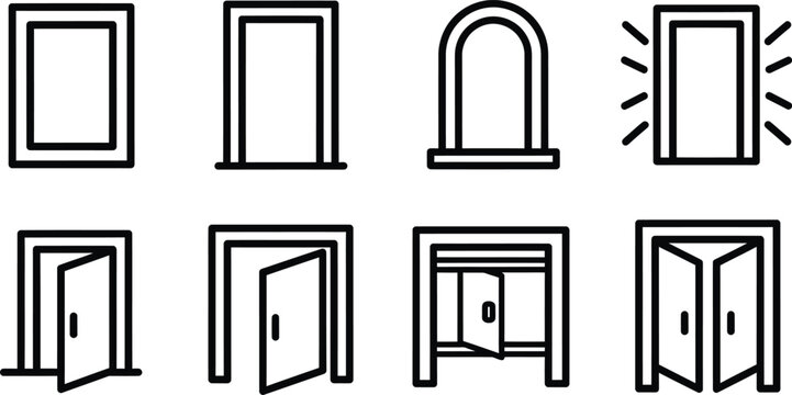 Architectural door and entrance outline icon set for home design