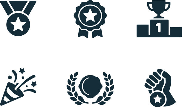 Awards and achievement celebration glyph icon collection
