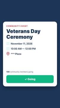 Veterans Day ceremony mobile event app interface