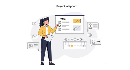 Obraz premium Businesswoman Presenting Project Tasks and Timeline with Chart