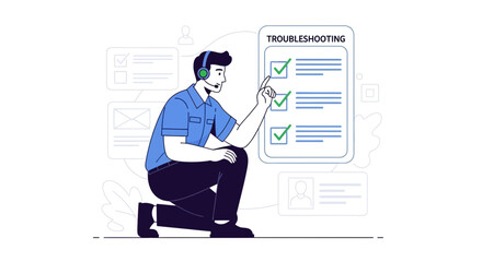 Obraz premium Customer Service Agent Resolving Issues with Troubleshooting Checklist