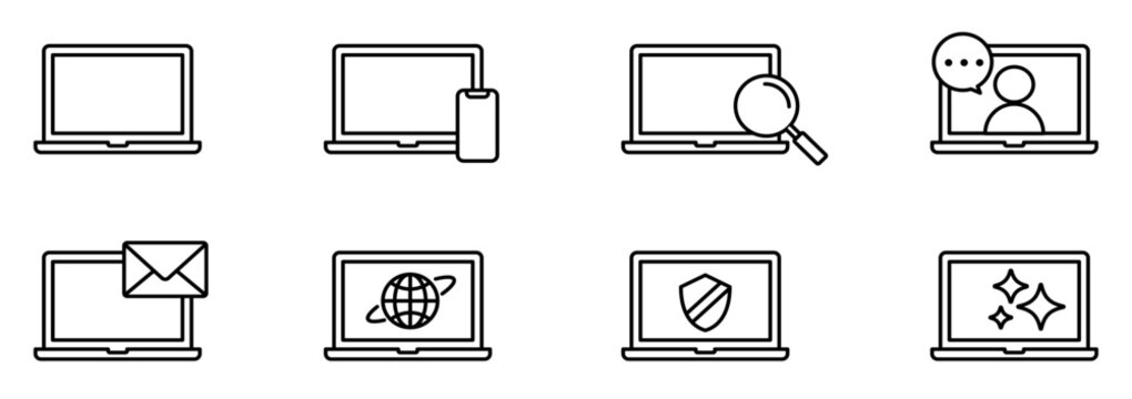 ノートパソコンとスマートフォンのシンプルなビジネスアイコンイラスト