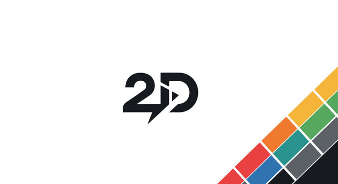 "2D" text with a modern diagonal pattern of colorful pixels, symbolizing digital design and screen graphics on an isolated white background.