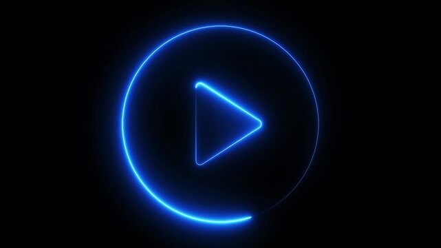 Video, audio play baton icon animation. Glowing neon play baton with play baton inside circle on background.. 