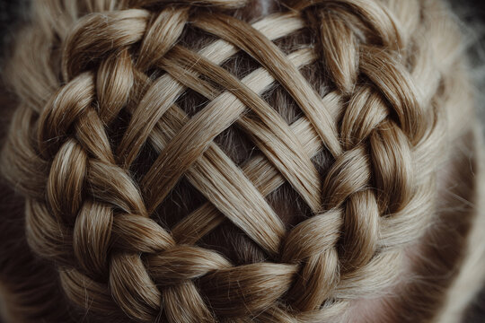 Woman's hair styled in geometric patterns with braids in a detailed arrangement showcasing creativity and skill