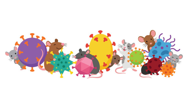 vector flat illustration of a rat swarm and a virus 02