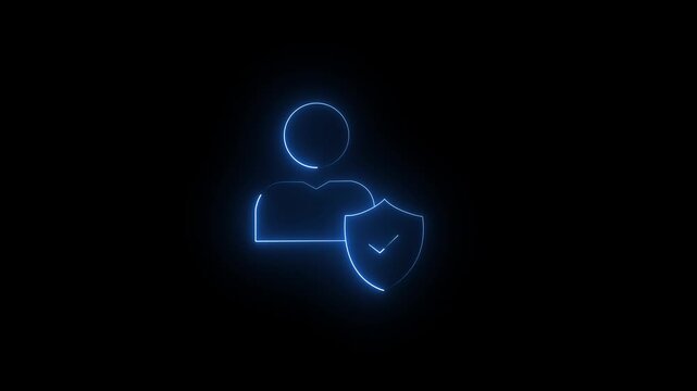 Neon User Protection Icon: Secure Profile, Verified Identity, Personal Data Privacy Shield, and Cybersecurity Account Safety Concept Animation