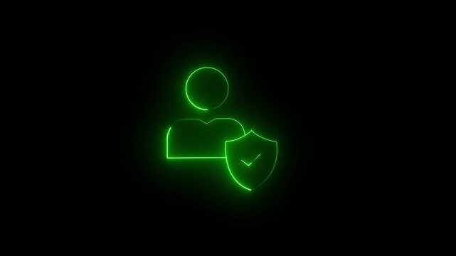 Neon User Protection Icon: Secure Profile, Verified Identity, Personal Data Privacy Shield, and Cybersecurity Account Safety Concept Animation