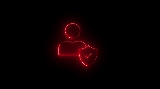 Neon User Protection Icon: Secure Profile, Verified Identity, Personal Data Privacy Shield, and Cybersecurity Account Safety Concept Animation