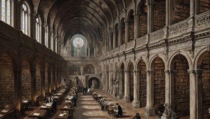 Obraz premium Grand Library Interior - Architectural Elegance and Historical Ambiance.