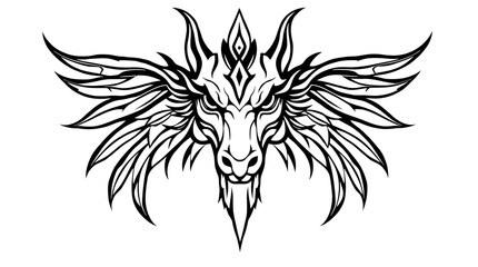 Obraz premium Dragon with Wings Tattoo Style Line Art Illustration
