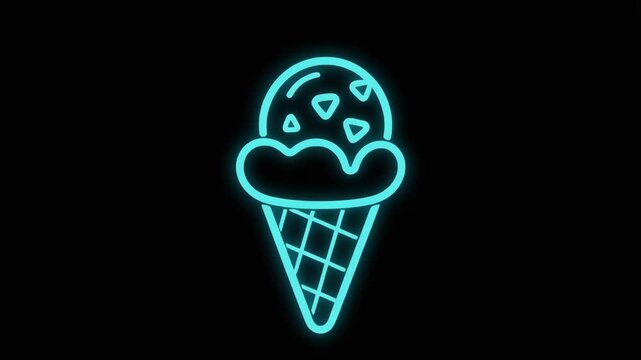 Neon Ice Cream Cone Animation Glowing Graphic