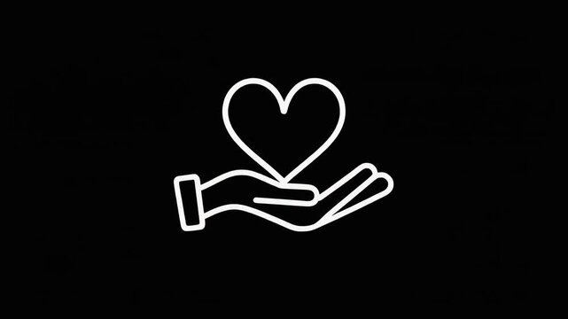 Minimalist Animated Heart Icon Held in Hand Line Art