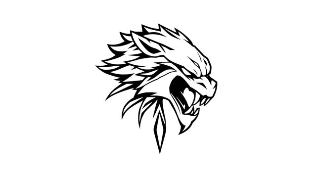 Wolf Head Black and White Vector Illustration Graphic