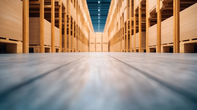 inventory management warehouse Large warehouse interior with high shelves and organized aisles, efficient storage and logistics, modern warehouse operations