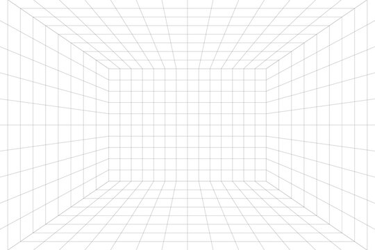 Wireframe perspective room grid on transparent background