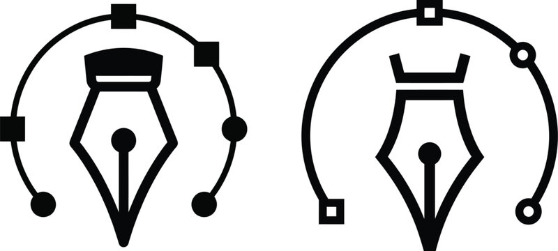 Silhouette of two fountain pen nibs with design elements