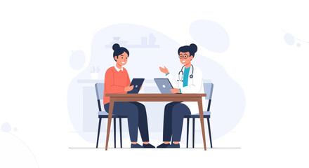 Fototapeta premium Doctor consulting patient with tablet, medical examination, healthcare illustration