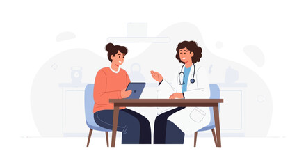 Fototapeta premium Doctor and Patient Discussing Health Information on Tablet