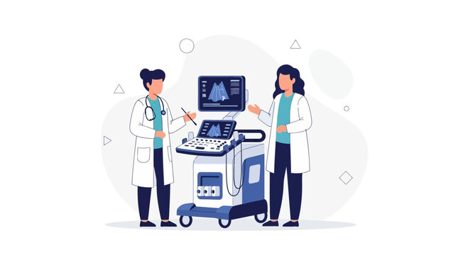 Doctors with Ultrasound Machine, Medical Illustration, Healthcare Innovation