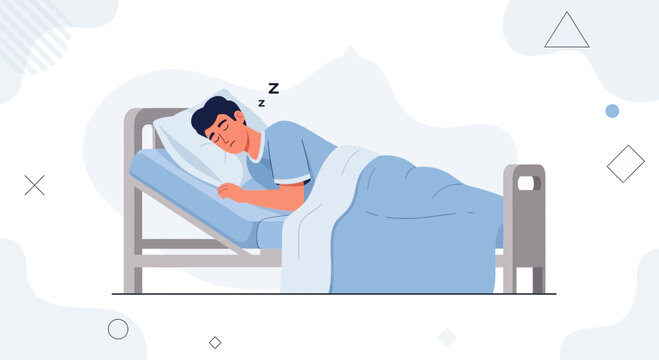 Man sleeping peacefully in hospital bed, rest and recovery.
