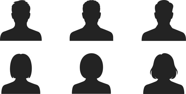 User avatar silhouettes set, male and female profile icons black vector illustration collection