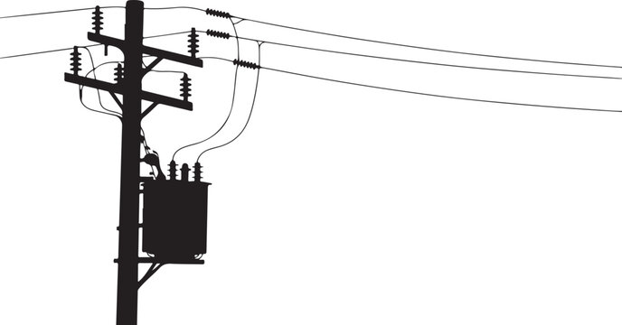 Electric Utility Pole Silhouette with Transformer: Industrial Power Line Infrastructure Graphic