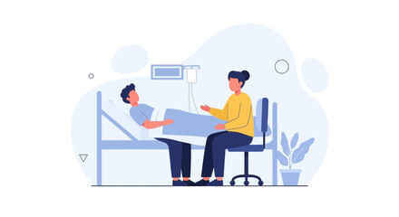 Fototapeta premium Patient and Visitor in Hospital Room - Caring Support and Recovery