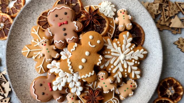 Christmas gingerbread, sweets and cookies for the festive table. Christmas gingerbread as a food background for your design