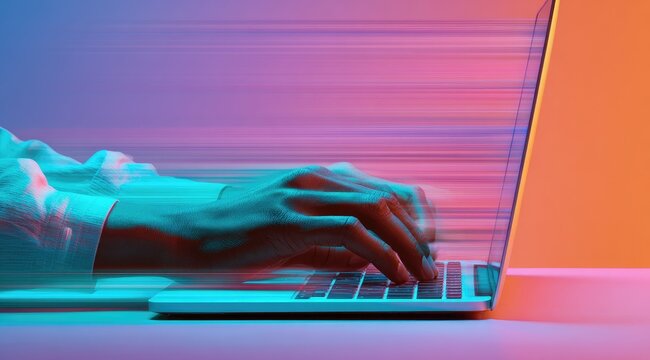 Fast typing on a laptop with colorful motion blur (1)