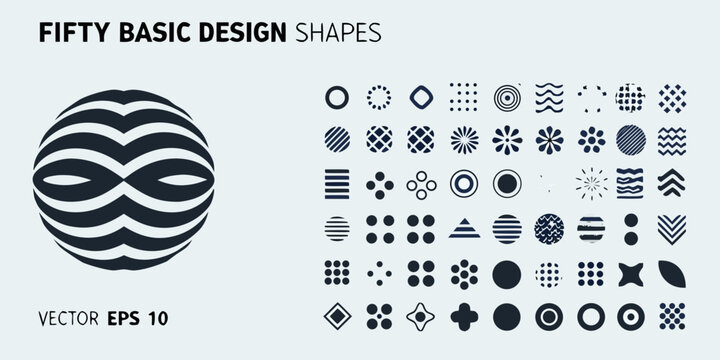 Fifty basic design shapes collection vector illustration on white background
