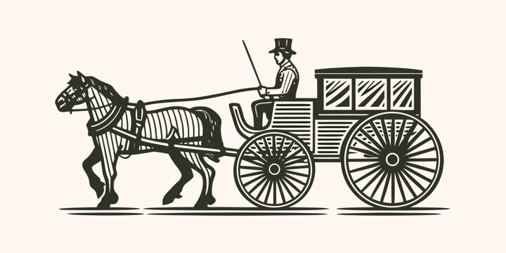 Horse drawn carriage silhouette illustration on a neutral background