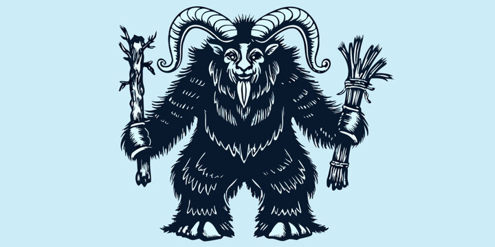 Illustration of a mythological faun with horns and staff