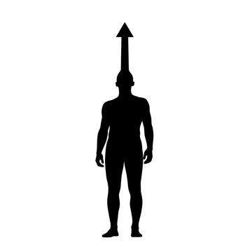 Silhouette of a man with an arrow pointing upwards from his head, symbolizing growth and ambition.