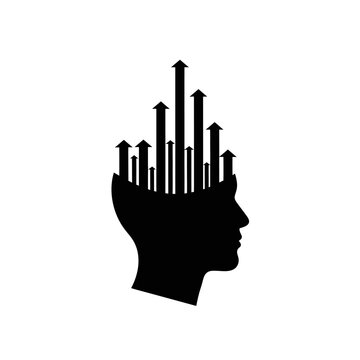 Silhouette of a human head with upward arrows symbolizing growth, ideas, and success