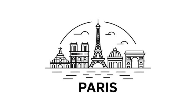 Paris city skyline with Eiffel Tower and famous landmarks illustration