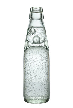Clear Codd-neck glass bottle of Banta soda