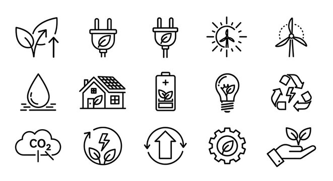 Symbols of environmental sustainability and renewable energy are presented as.