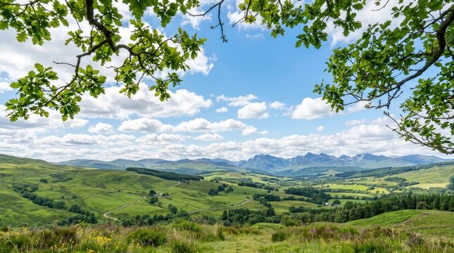 Scenic Landscape of Rolling Hills and Blue Sky