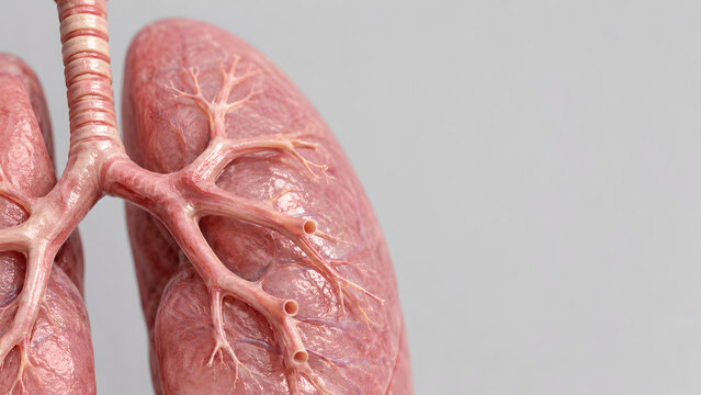 Bronchial Wall Thickening with Thin Mucus Film, Mild Luminal Narrowing, Realistic 3D Airway Anatomy, Medical Render, Natural Clinical Background