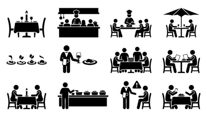 Obraz premium Gastronomy Concept and Dining Experience Silhouette Icons Set