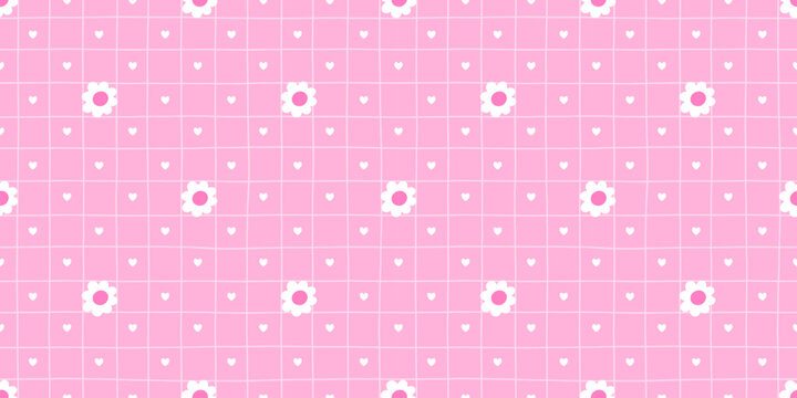 Flower seamless easter kawaii gingham y2k pattern small check tiny vichy picnic spring vector blue wallpaper floral tile plaid girly summer pastel print bg girl coquette kids stripe daisy.