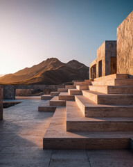 Fototapeta premium Mountain Stone Steps For Desert Resort And Architectural Travel Branding