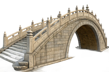 Fototapeta premium Stone arch bridge with staircase on white background p n g isolated on a transparent background
